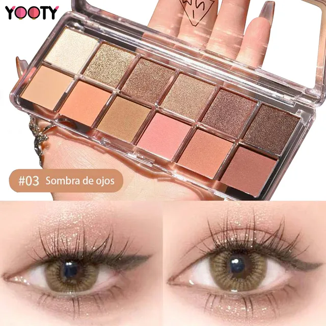 Yooty Paleta 12 Sombras Paleta De Sombras Para Ojos Nude Varios Caja De Sombras De Ojos Multifuncional Technic Maquillaje Paleta Sombras Sombras De Ojos Mate, Brillante 03 Sombra Ojos