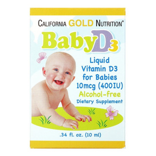 California Gold Nutrition, Vitamina D3 Para Bebés En Gotas, 10 Mcg (400 Ui), 10 Ml (0,34 Oz. Líq.) California Gold Nutrition, Vitamina D3 Para Bebés En Gotas, 10 Mcg (400 Ui), 10 Ml (0,34 Oz. Líq.)