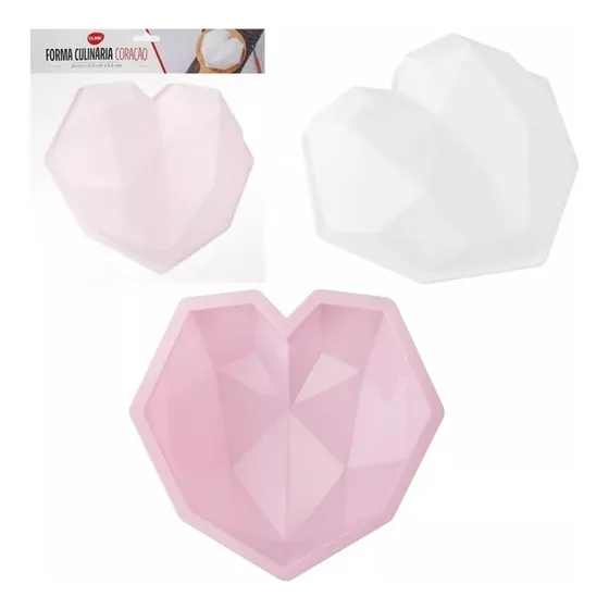 Forma Assadeira Bolo Torta Coração Lapidado Silicone Geométr