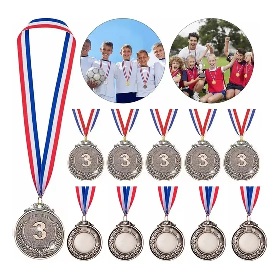 10 Piezas Medallas Metalica De Oro/plata/bronce Con Lanyard