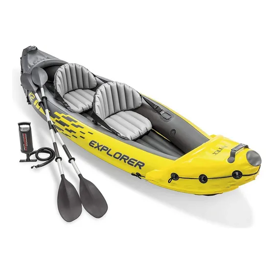 Intex Explorer K2 Kayak Inflable Amarillo Para 2 Personas Con Remos De Aluminio Y Bomba De Aire