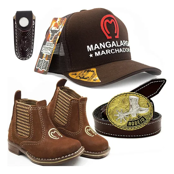 Kit Infantil Bota Country + Cinto + Bone Cowboy + Bainha