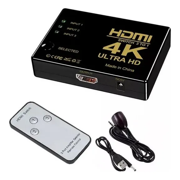 Chaveador Switch Hdmi 3x1 Uhd 4k Pc Projetor Tv Com Controle