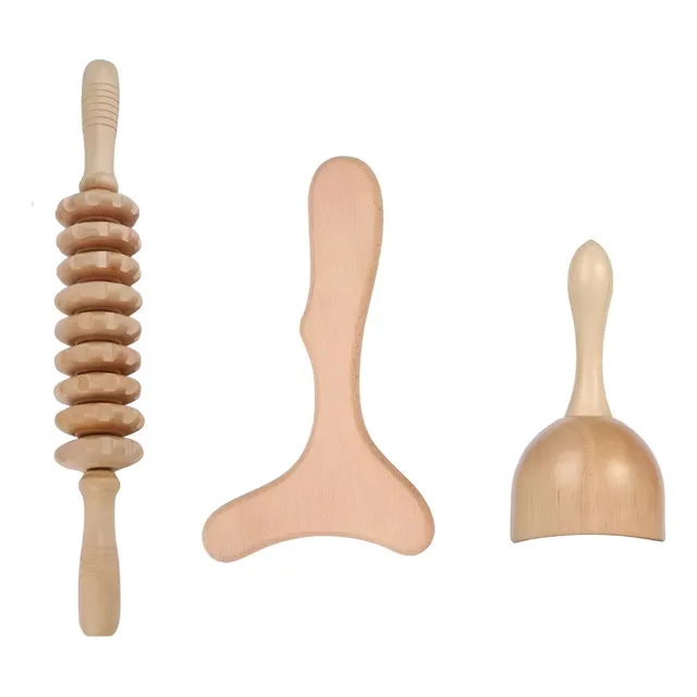 Maderoterapia Kit X 3 Und Rodillo Copa Gua Sha Masajes Drena