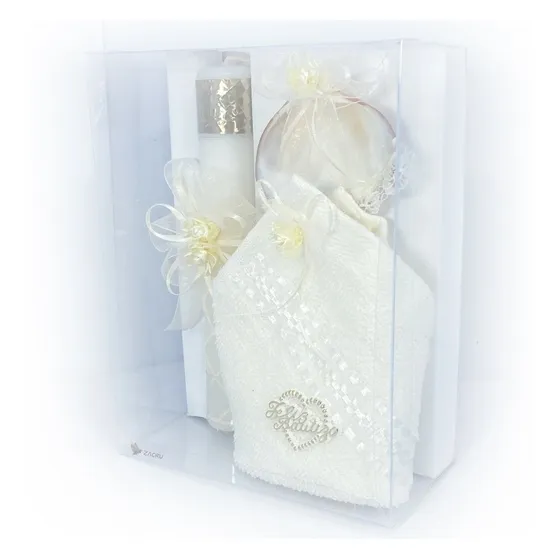 Equipo Kit Set Bautizo Vela Concha Toalla Básico