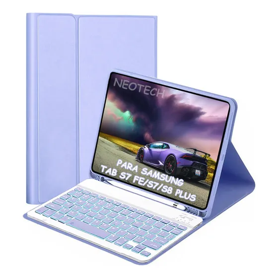 Capa Flip + Teclado Luminosa Para Samsung Tab S7fe/s7/s8plus