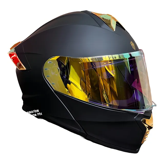 Casco para moto rebatible Kov Thunder negro y oro mate thunder talla M (57-58 cm)