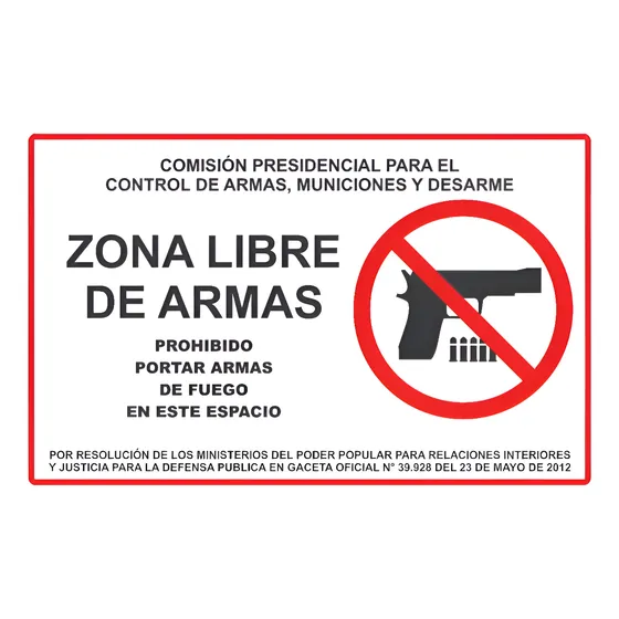 Aviso Cartel Zona Libre De Armas Pvc 50 X 80 Cm