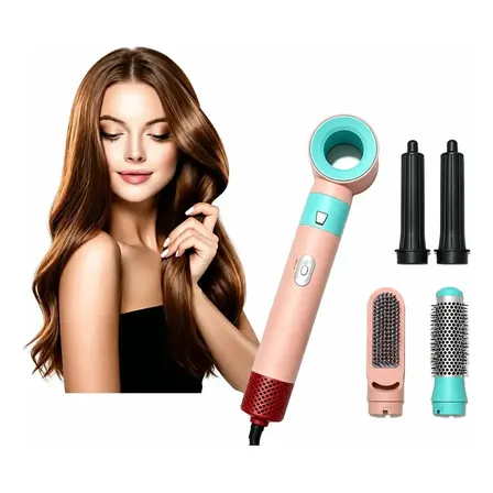 Secador De Cabelo 5 Em 1 Escova Modeladora Alisadora Cachos Rosa 220v