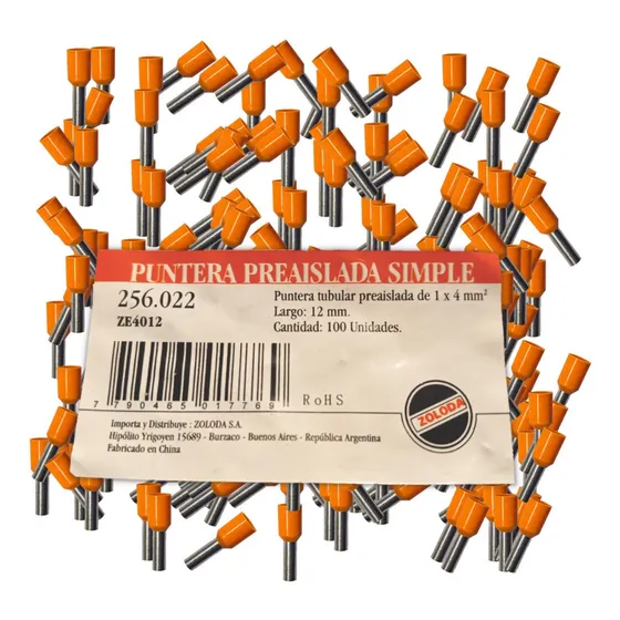 Terminal Zoloda Puntera Hueca Tubular 4mm Pack X 100u