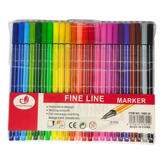Kit Caneta 24 Cores Ponta Fina Ideal Para Escrever E Decorar