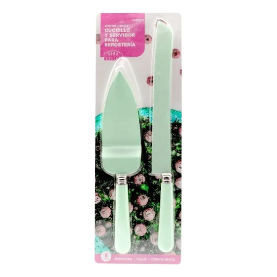 Juego Cuchillo Y Espátula Para Torta Acero Reposteria Cocina Color Verde