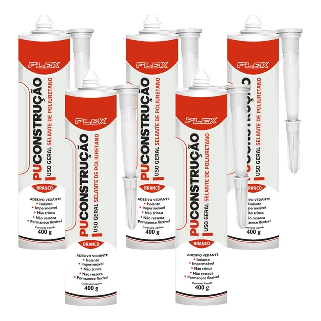Kit 5 Selantes Cibra Flex Branco Multiuso Pu Construção