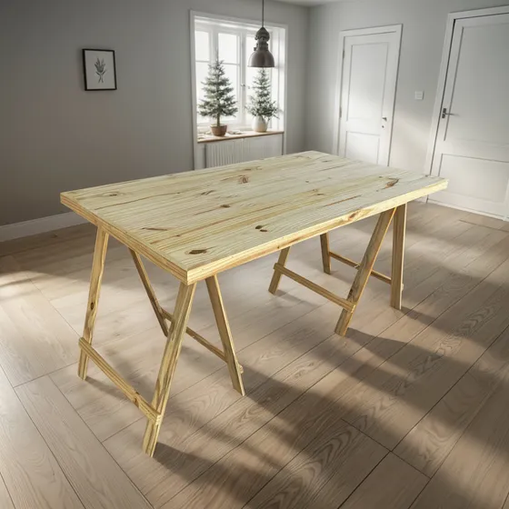 Mesa Pino Tablon 120 X 80 Tapa Maciza Caballetes Plegable