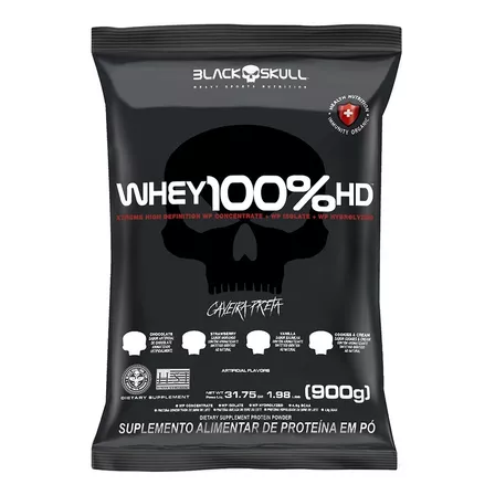 Whey 100% Hd Refil Black Skull - 900g (wpc, Wpi E Wph) Sabor Baunilha