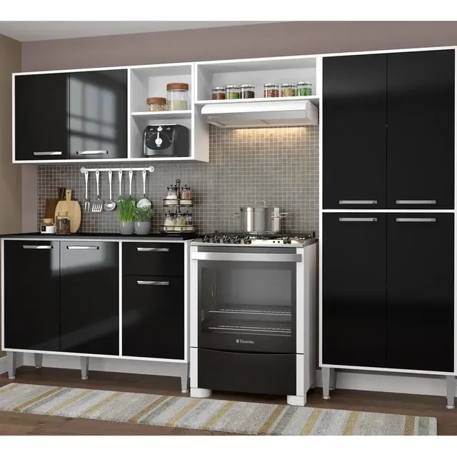 Cozinha Compacta Armário E Balcão Xangai Multimóveis Vm2840 Cor Branco/preto
