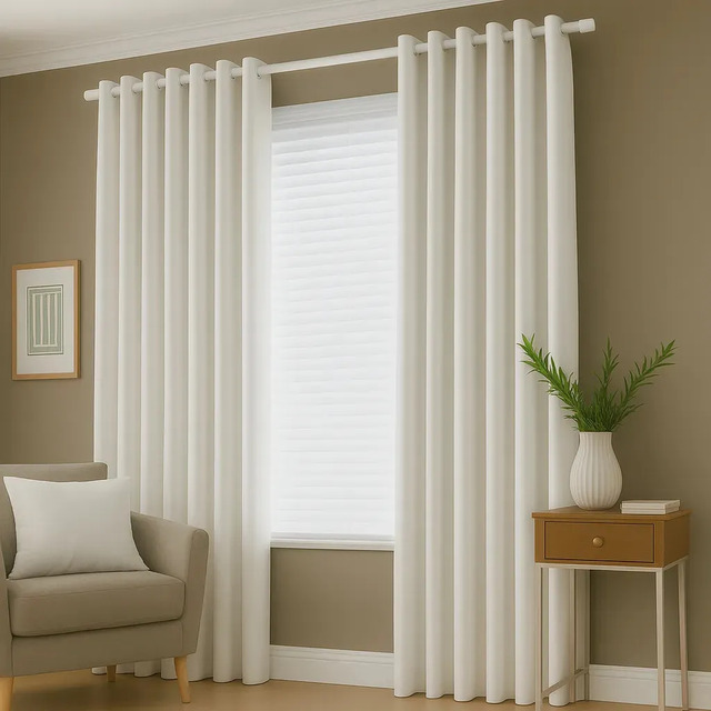 Cortina Sala/quarto 300x280 Tecido Oxford Para Varão Cor Branco