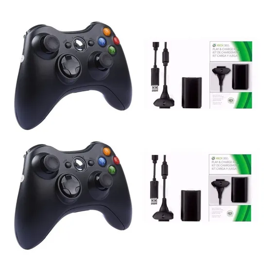 Kit 2 Controle Sem Fio Xbox 360 E Pc Feir Com 2 Bateria