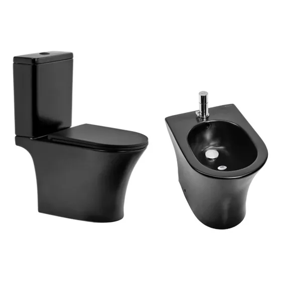 Juego Baño Piazza Abruzzo Negro Inodoro Deposito Tapa Y Bide