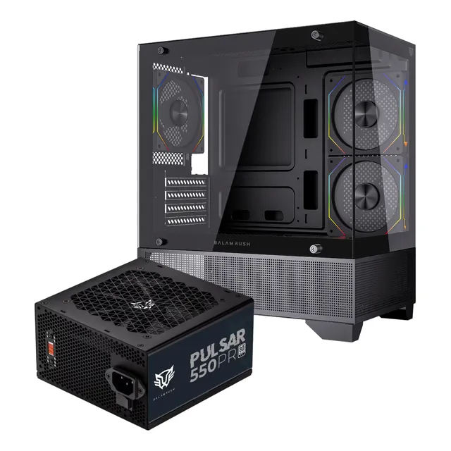 Kit Gabinete Gamer Cubo 3 Fan + Fuente 550w Certificada 80+