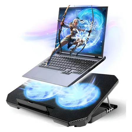Suporte Notebook Refrigerado 2 Cooler Gamer Usb Led Mesa Preto Azul