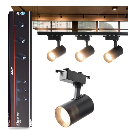Kit Trilho Eletrificado 15w 3000k 1m Preto Com 3 Spots Led Branco Quente 110v/220v 251931405 - Avant
