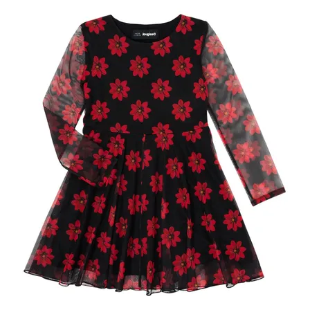 Vestido Desigual Alicia Talla 5/6 Rojo Y Negro Flores