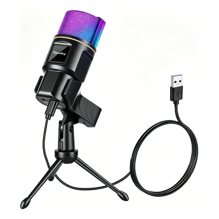 Micrófono Gamer Usb De Condensador Con Rgb Y Trípode