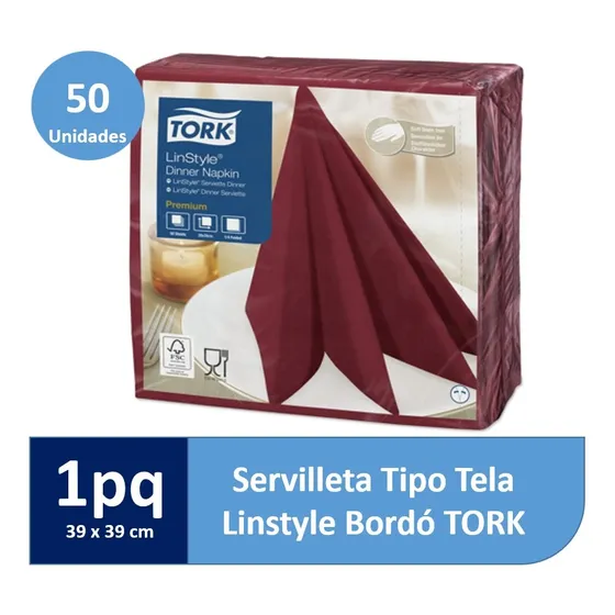 Servilletas Simil Tela Lynstile Tork Color Bordo 50 Unidades
