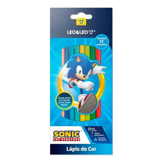 Lápis De Cor Escolar Personagem Sonic 12 Cores Triangular