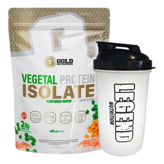 Proteína Vegetal Isolada Gold Nutrition Vegan Protein Sabor Coco 2lbs Vaso Legend 600ml