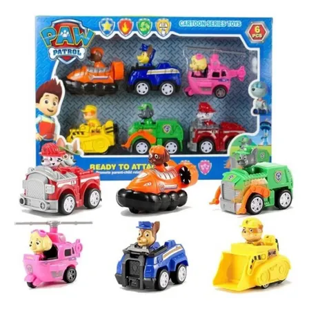Patrulha Canina Coleção 6 Carrinhos Fricção Brinquedo Rubbie, Skye E Chase E Marshall, Zuma E Rocky