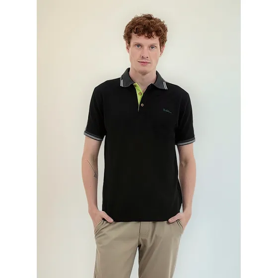 Polo Negra Con Verde Fosforecente Porto Blanco