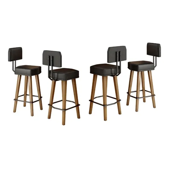 Kit 4 Banquetas Alta Com Encosto Para Cozinha Americana Bar Acabamento Da Estrutura Altura Do Assento Ao Chão 80cm Cor Preto