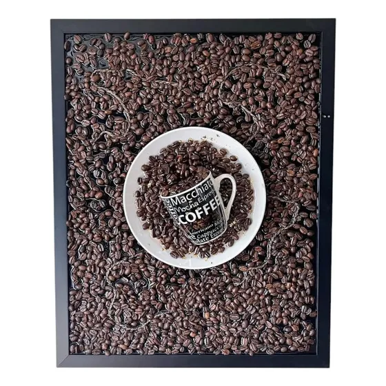 Cuadro De Café Con Granos Y Resina Epóxica Arte Unico Negro Negro