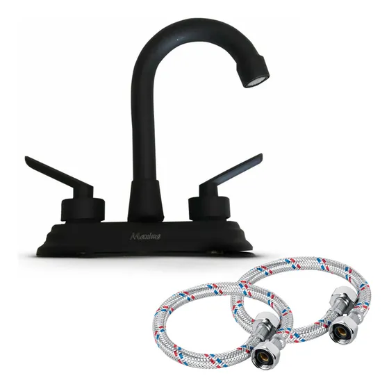Llave Mezcladora Para Lavabo Kitchenstoregdl 4017n Incluye Mangueras De Aluminio De 40 Cm. Grifo De Baño Negro Mate.