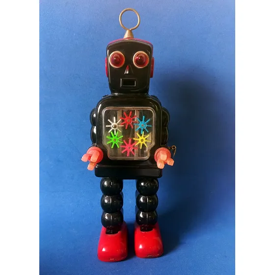 High Wheel Robot Chapa Litografiada Lata Caminador Funciona