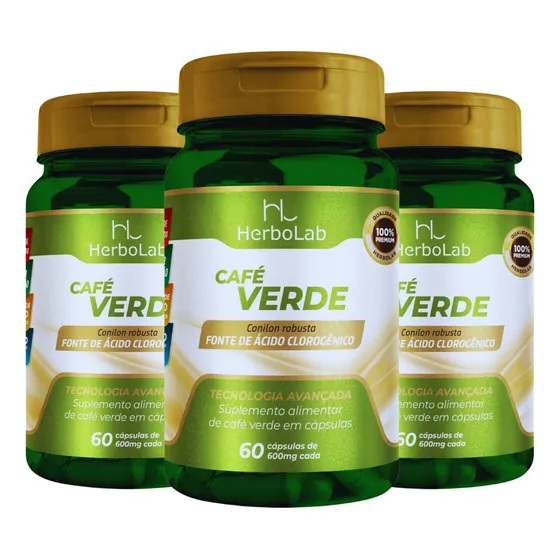 3 Café Verde 60 Cápsulas Cada Com 600mg Conilon Robusta Sabor Natural