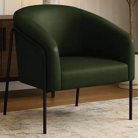 Poltrona Sala Decorativa Alta Preto Stella Sintético Pu Verde Liso