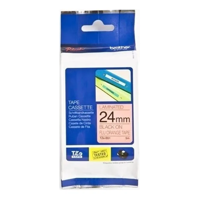Etiqueta Naranja Continua Laminada Brother Tzeb5 Imp En Negr