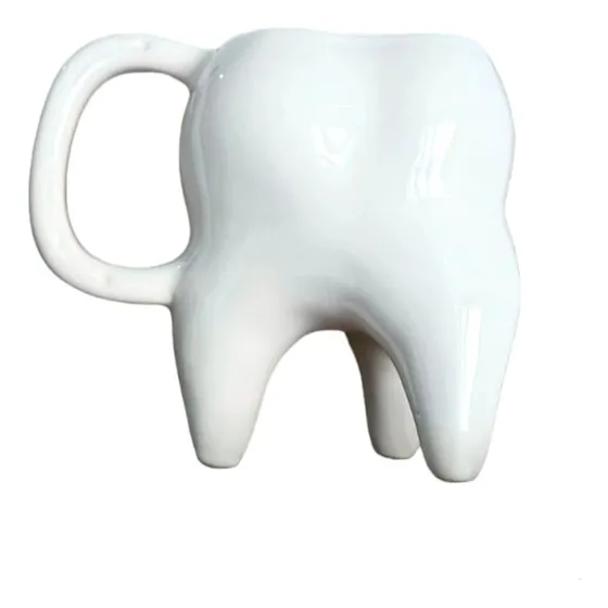 Caneca De Dente Branco Xícara Odontologia 3d Cerâmica 350ml
