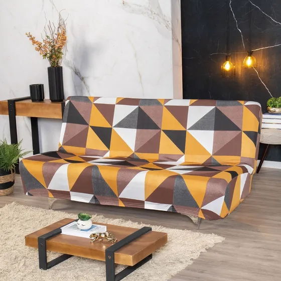 Capa De Sofá Cama Sem Braço Malha Moderna Estampa Geometrica Cor Marrom