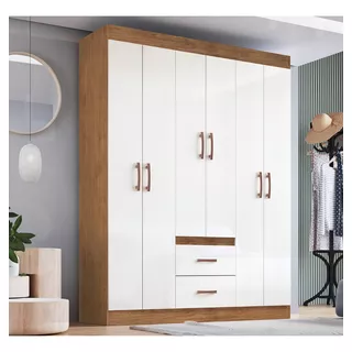 Guarda Roupa Solteiro 6 Portas 2 Gavetas Sidney Doripel Cor Off White/nogueira Guarda Roupa Solteiro 6 Portas 2 Gavetas Sidney Doripel Cor Off White/nogueira