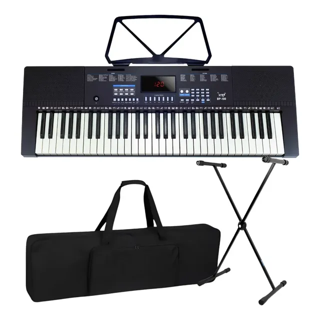 Kit Teclado Musical Estudante Iniciante 5/8 + Capa Suporte