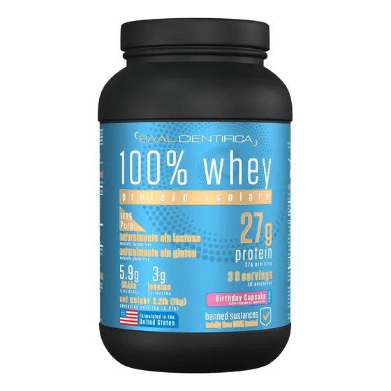 Proteína Whey Protein 100% Isolate 1kg 30 Servicios - Sabor Birthday Cupcake - Baal Cientifica