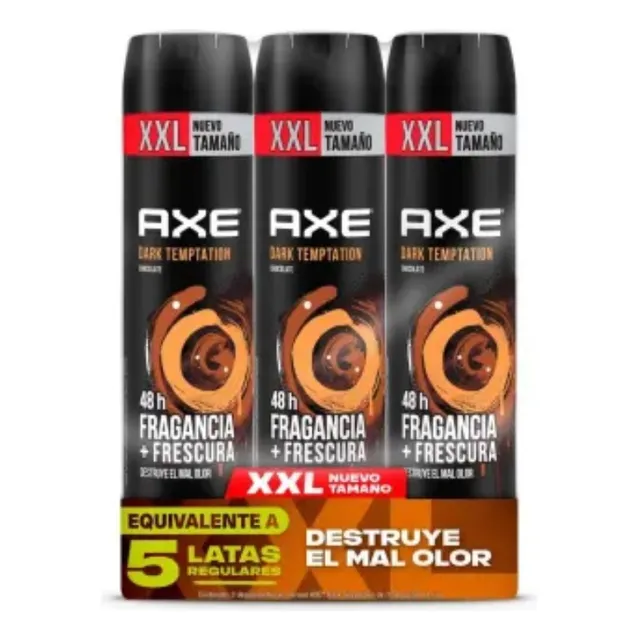 Desodorante Axe Dark Tempt Antitranspirante Pack 3 Pz 250ml Fragancia Chocolate