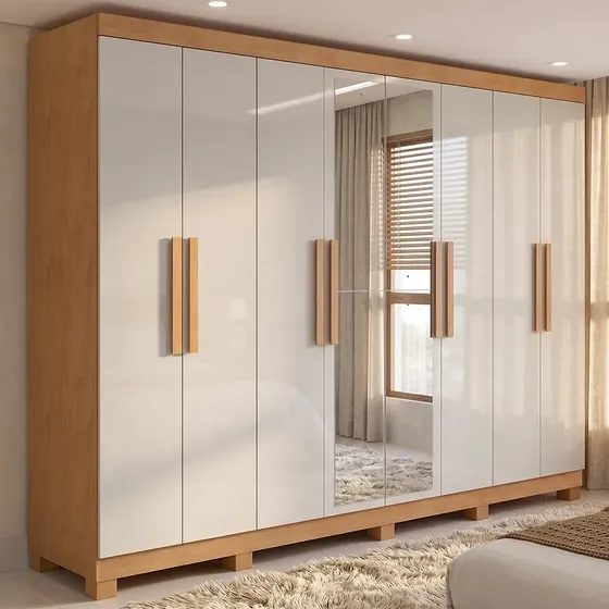 Guarda-roupa Casal Móveis Lopas Easy Slim 8 Portas Com Espelho E Gavetas