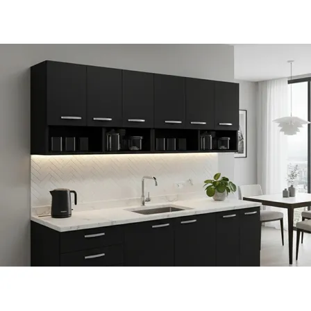 Armario Aereo De Cozinha 5 Portas Moveis Bonatto Black F. 6 Portas Cor Preta