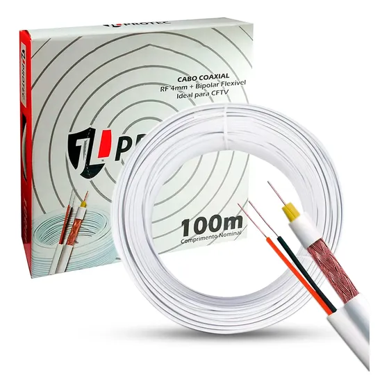 Cabo Coaxial Flexível P/ Alarme Câmera Cftv 4mm Bipolar 100m