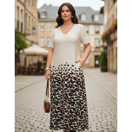 Vestido Longo Plus Size Feminino Decote Moderno Festa Verão